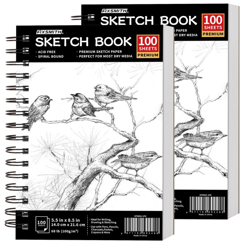 FIXSMITH 55X85 Sketch Book  200 Sheets 68 lb100gsm Sketchbook  2 Pack  Acid Free Drawing Paper  Spiral Bound Artist Sketch Pad  for KidsBeginnersArtists  Professionals