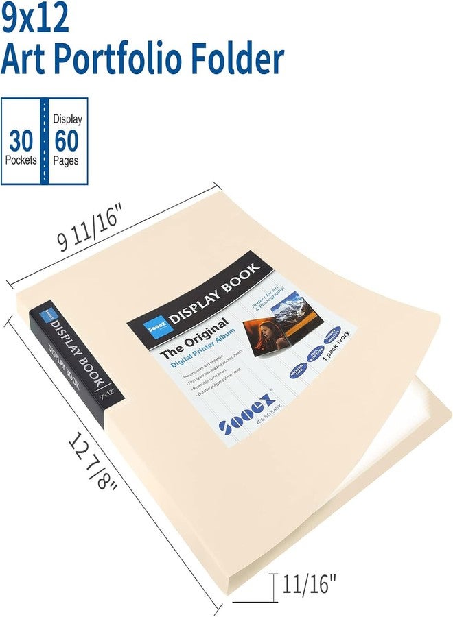 Sooez 30-Pocket Binder with Plastic Sleeves 9x12" (Ivory), Heavy Duty Art Portfolio Folder with Clear Sheet Protectors, Display 60 Pages, Presentation Book for Artwork, Document Organizer Binder - Image 2