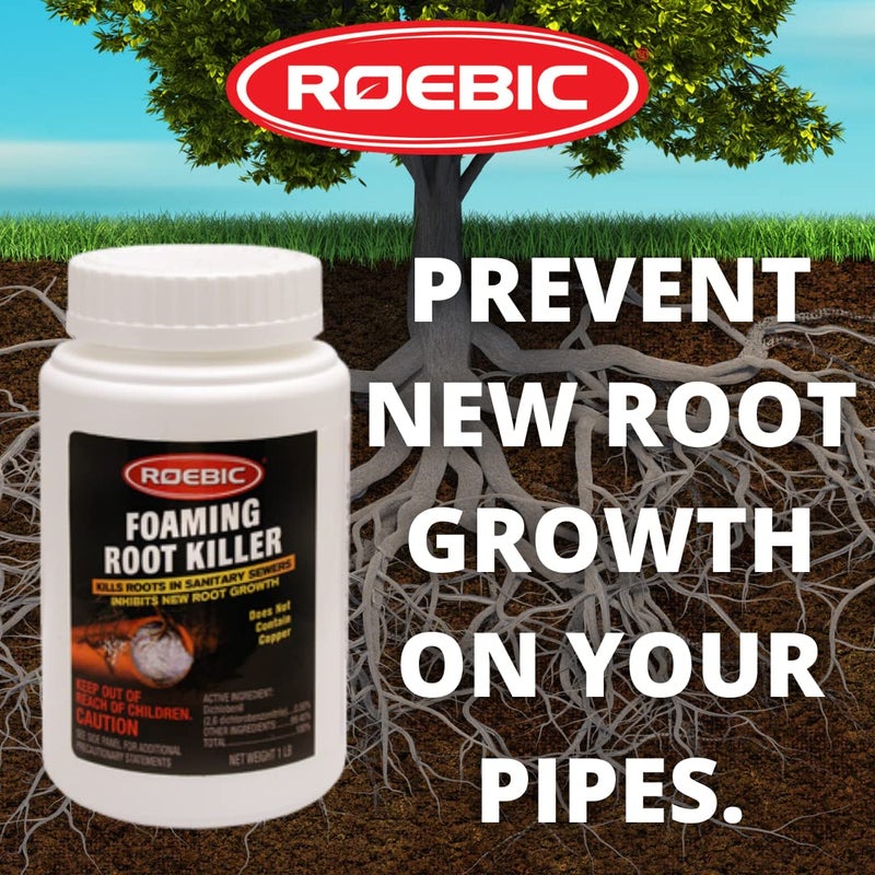 Roebic FRK-1LB Foaming Root Killer: Clear Pipes, Stop New Growth, Safe for All Plumbing - 1lb, White, Granules - Image 3