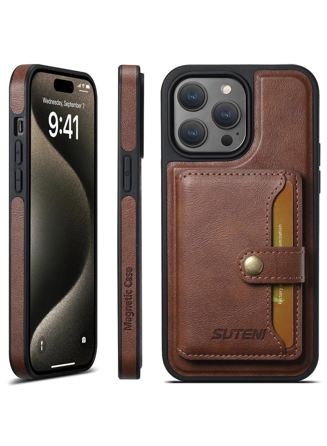Suteni Case For iPhone 16 Pro M1 Oil Wax MagSafe Detachable Horizontal Card Bag Phone Case - Image 1