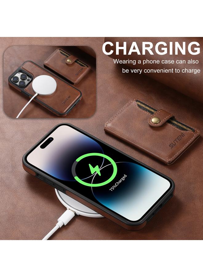 Suteni Case For iPhone 16 Pro M1 Oil Wax MagSafe Detachable Horizontal Card Bag Phone Case - Image 4