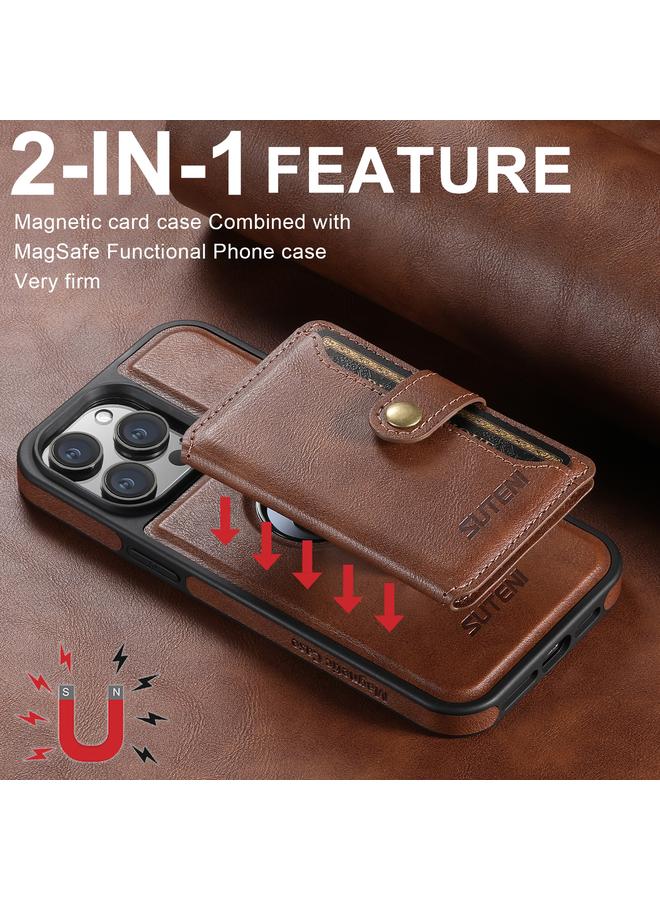 Suteni Case For iPhone 16 Pro M1 Oil Wax MagSafe Detachable Horizontal Card Bag Phone Case - Image 3