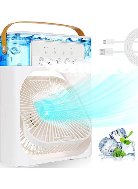 Portable Cooler Fan, Water Air Cooler, Portable USB Table Fan with 3 Wind Speed 7 Colors LED Light and 680ml Water Tank for Room, Office
