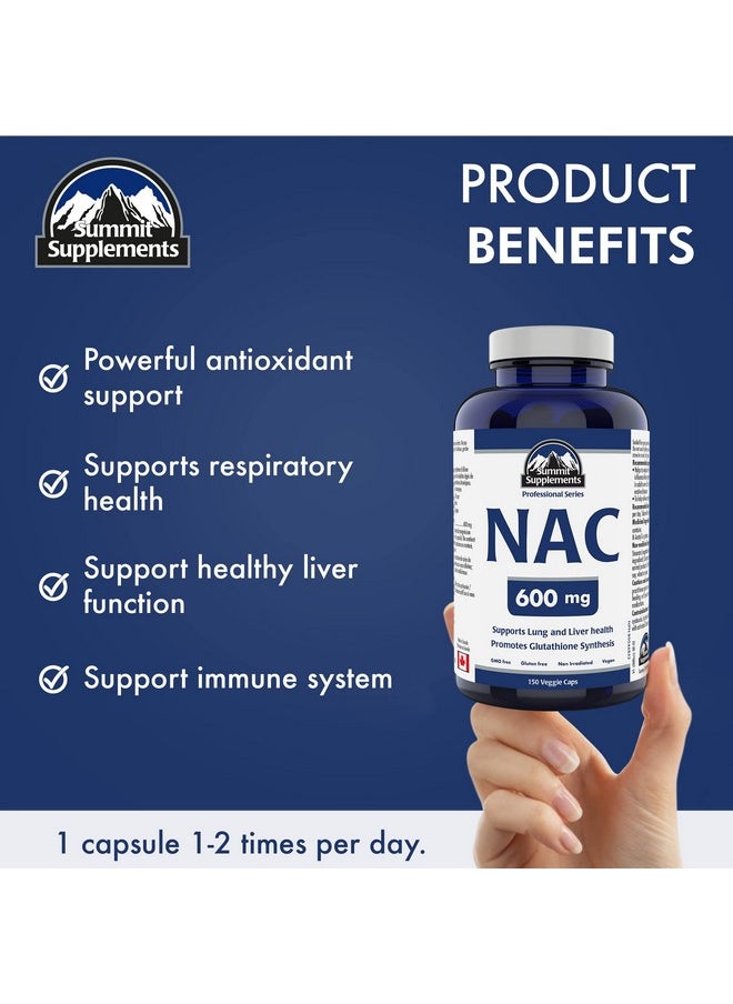 Summit Supplements - Nac Supplement 600Mg Nac N Acetyl Cysteine Supports Antioxidant Glutathione Levels Immune System Support Liver And Detox Support Product Of Canada 150 Capsules - Image 1