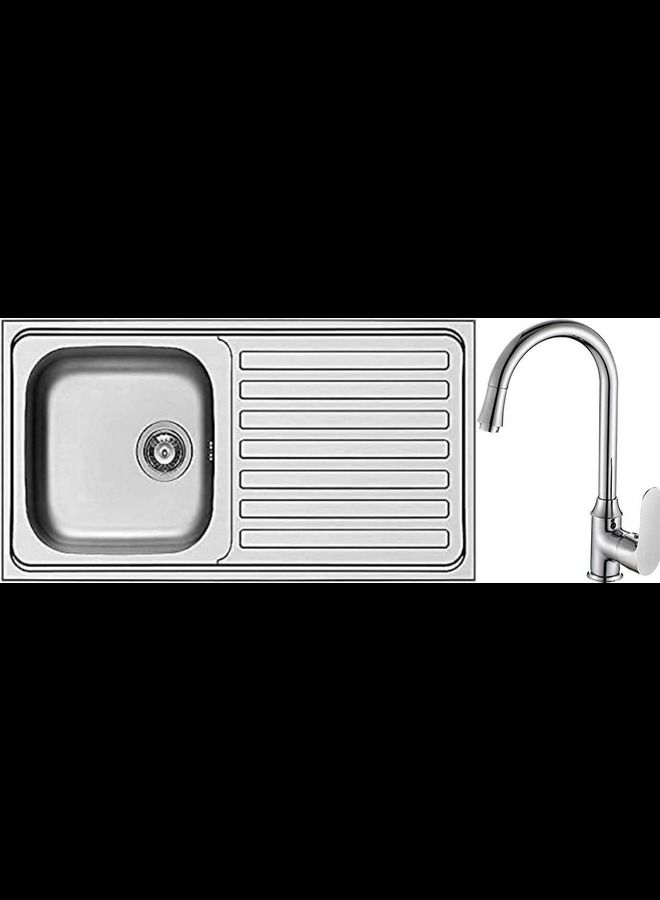 ABBASALI Kitchen Sink Stainless Steel 100 X 50 With Sink Mixer Heavy Duty - Image 1