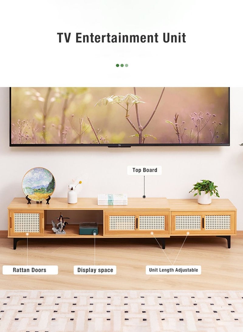 Merry Moments Modern TV Entertainment Unit Contemporary Style TV Stand  Luxury TV Unit TV Cabinet Bamboo Top Length Adjustable Size W33xH33xL120-210 cm - Image 3