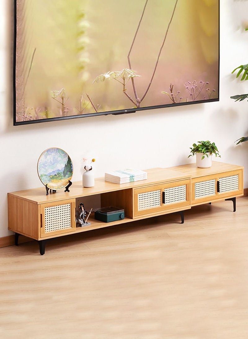 Merry Moments Modern TV Entertainment Unit Contemporary Style TV Stand  Luxury TV Unit TV Cabinet Bamboo Top Length Adjustable Size W33xH33xL120-210 cm - Image 1