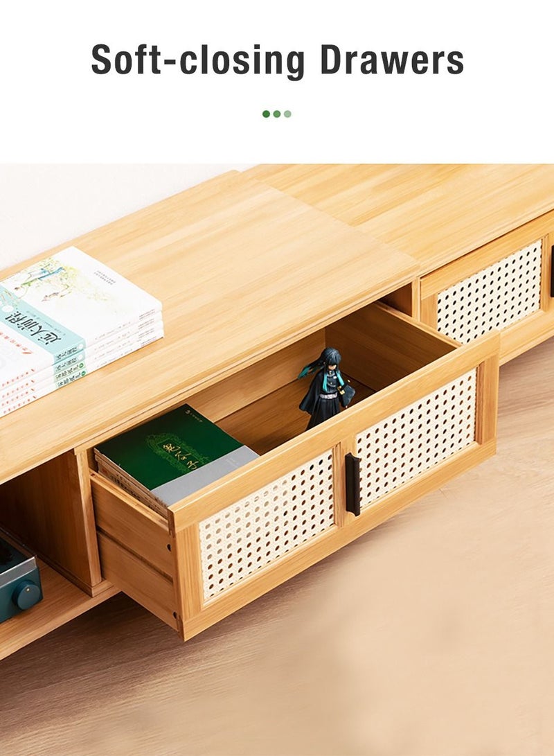 Merry Moments Modern TV Entertainment Unit Contemporary Style TV Stand  Luxury TV Unit TV Cabinet Bamboo Top Length Adjustable Size W33xH33xL120-210 cm - Image 4