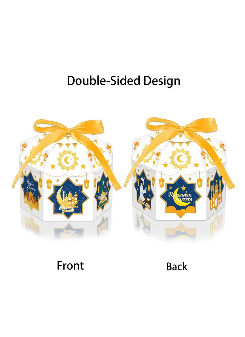 Y&D 12 Pack Exquisite Eid Mubarak Boxes Ramadan Candy Boxes Eid Gift Bags Eid Mubarak Boxes Ramadan Treat Storage Case with Ribbon for Eid Party Birthday Carnival Decorations Black And White  - Image 4