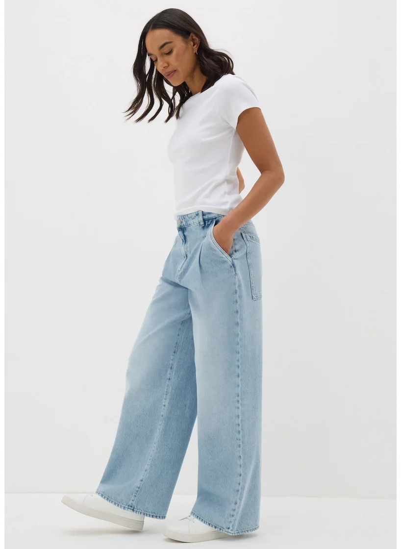 Matalan Blue Mid Wash Pleated Wide Leg Jeans