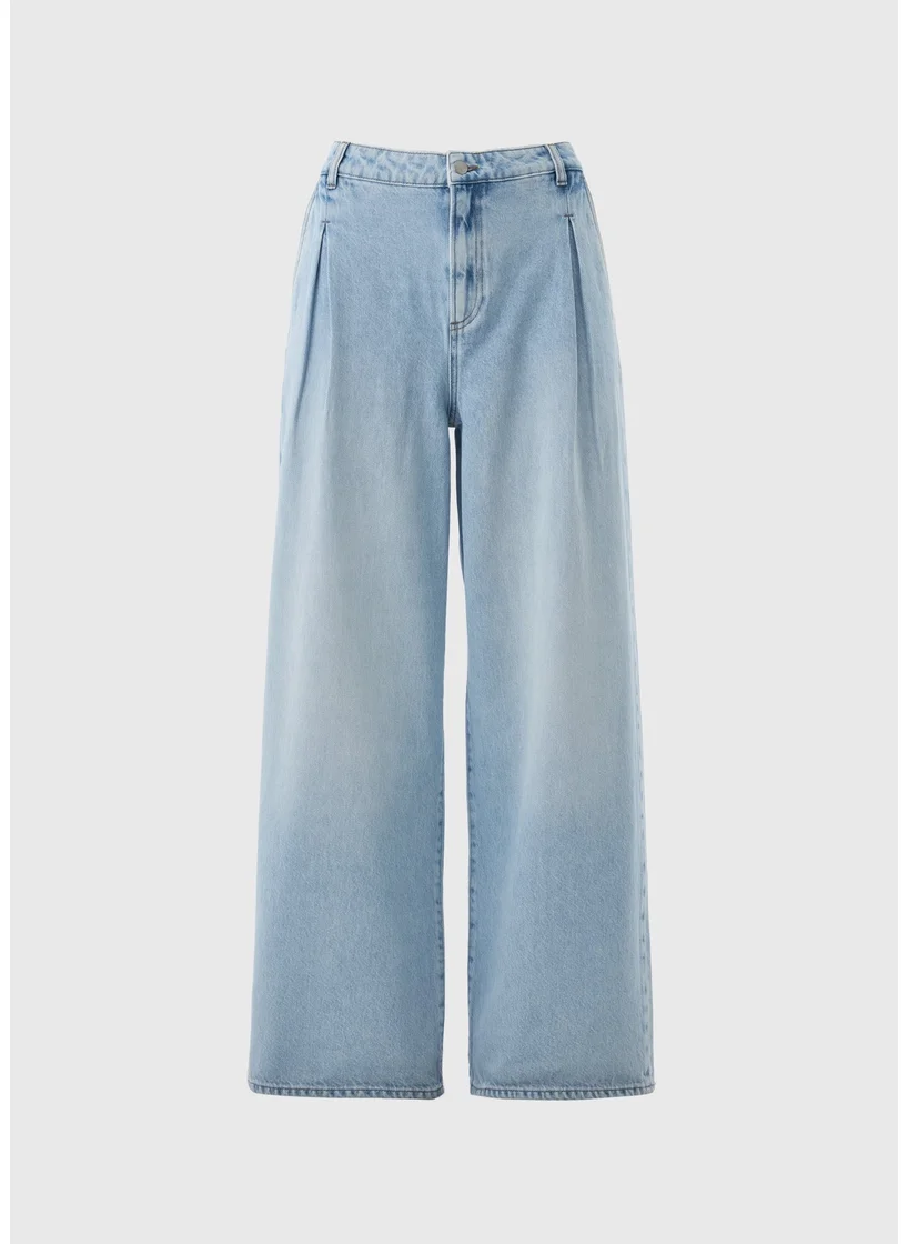 Matalan Blue Mid Wash Pleated Wide Leg Jeans