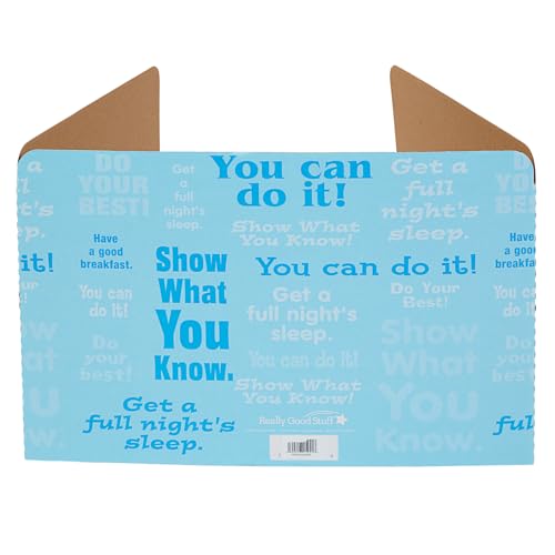 Really Good Stuff Privacy Shields for Student's Desks - 14"H x 22"W x 16"D - Blue Desk Dividers with Motivational Messages (Set of 12) - Image 1