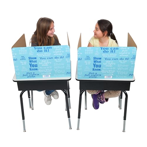Really Good Stuff Privacy Shields for Student's Desks - 14"H x 22"W x 16"D - Blue Desk Dividers with Motivational Messages (Set of 12) - Image 3