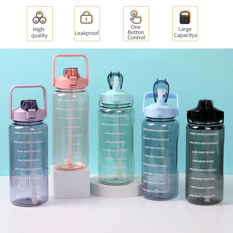 2L Purple Water Bottle With Soft Spill-Proof Straw - One Button Control Travel Water Jug For Hiking Fitness Daily Use - Image 3