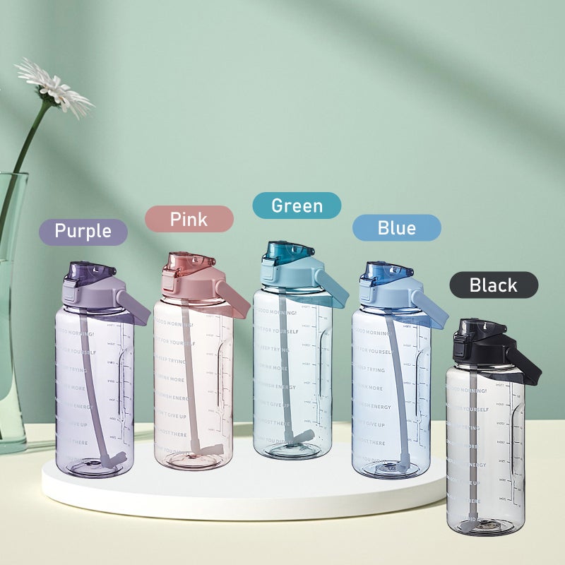 2L Purple Water Bottle With Soft Spill-Proof Straw - One Button Control Travel Water Jug For Hiking Fitness Daily Use - Image 2