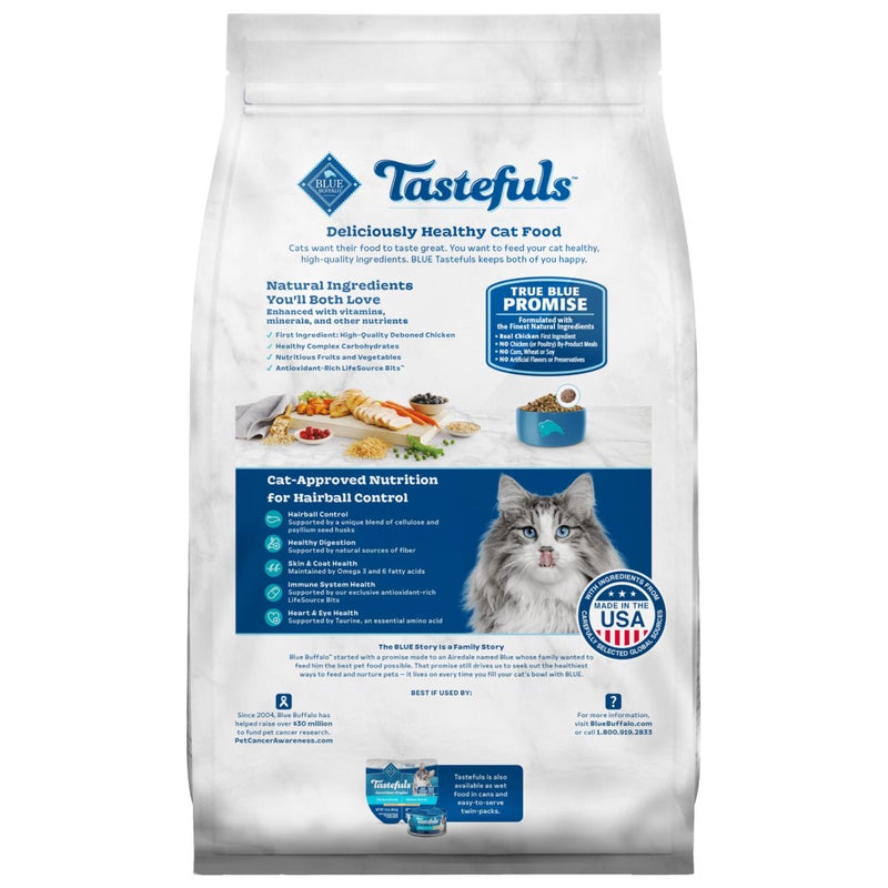 Blue Buffalo Tastefuls Natural Dry Food for Adult Cats, Hairball Control, Chicken & Brown Rice Recipe, 7-lb. Bag - Image 2