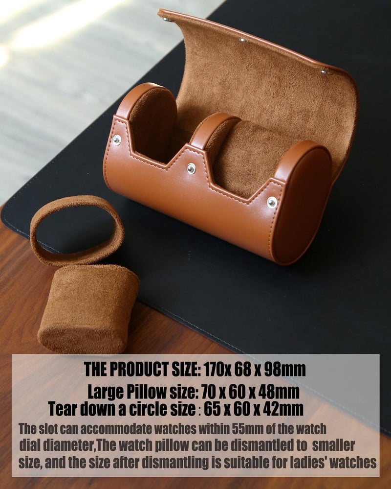 Besforu Watch Roll Travel Case for Men and Women with Suede Lining Portable 2 Slot Watch Display Storage and Organizer to Holder Large Watch(2 Slot Light Brown) - Image 3