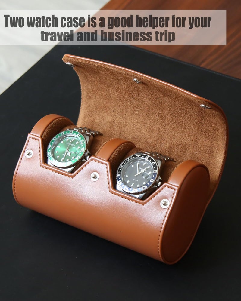 Besforu Watch Roll Travel Case for Men and Women with Suede Lining Portable 2 Slot Watch Display Storage and Organizer to Holder Large Watch(2 Slot Light Brown) - Image 2