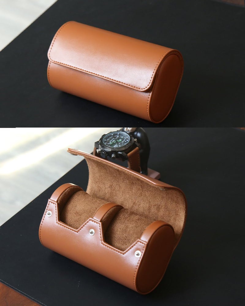 Besforu Watch Roll Travel Case for Men and Women with Suede Lining Portable 2 Slot Watch Display Storage and Organizer to Holder Large Watch(2 Slot Light Brown) - Image 5