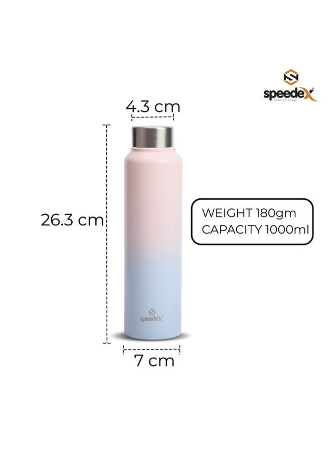 Speedex Stainless Steel Water Bottle 1 Ltr For Kids, Boys, Girls, 1 Litre Bottles for Gym, Sports, Fridge Use, School & Office (Steel Cap - Set of 1, Pink Blue) - Image 2