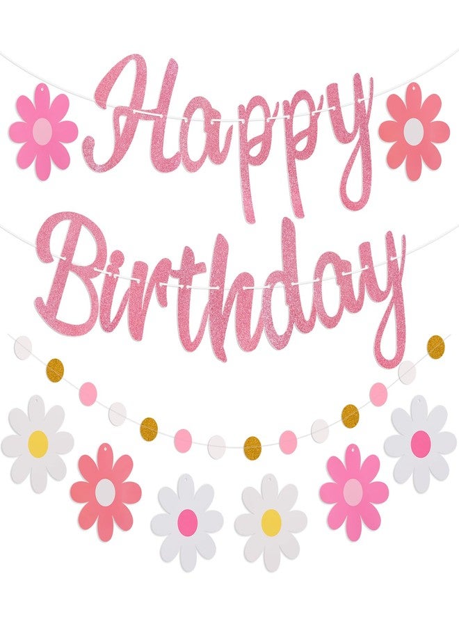Danadia Pink Happy Birthday Decorations for Women, Happy Birthday Banner with Flower Birthday Decorations, NO DIY Daisy Birthday Party Decorations with Circle Dot Happy Birthday Garland and Bunting Banner - Image 1