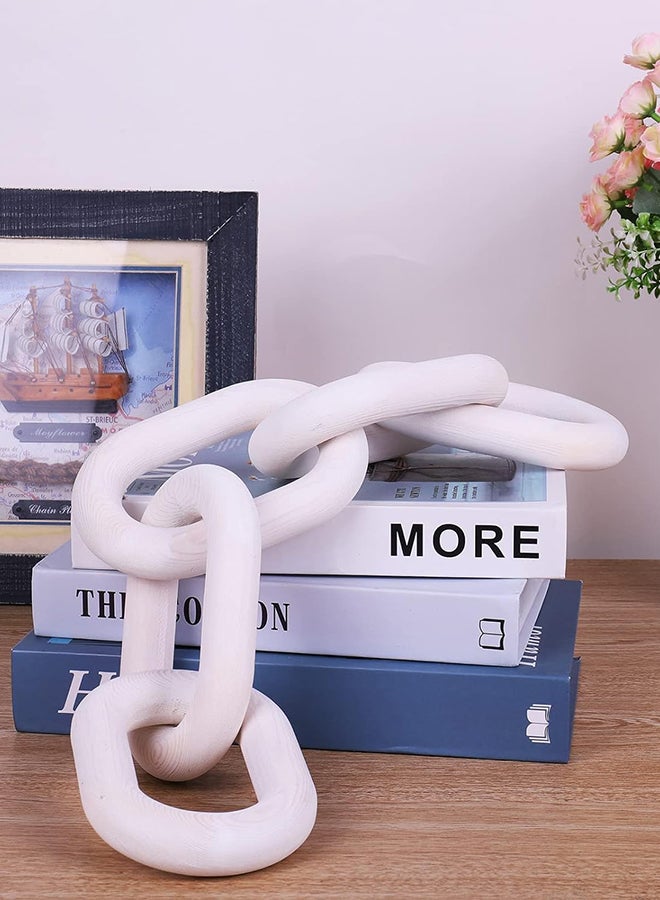 HOME TASTE Hometaste Wood Chain Link Decor 22 Hand Carved 5 Link Rustic Wooden Knot Large Decorative Chain For Coffee Table Living Room Farmhouse Shelf And Console Table Home Decor (White)