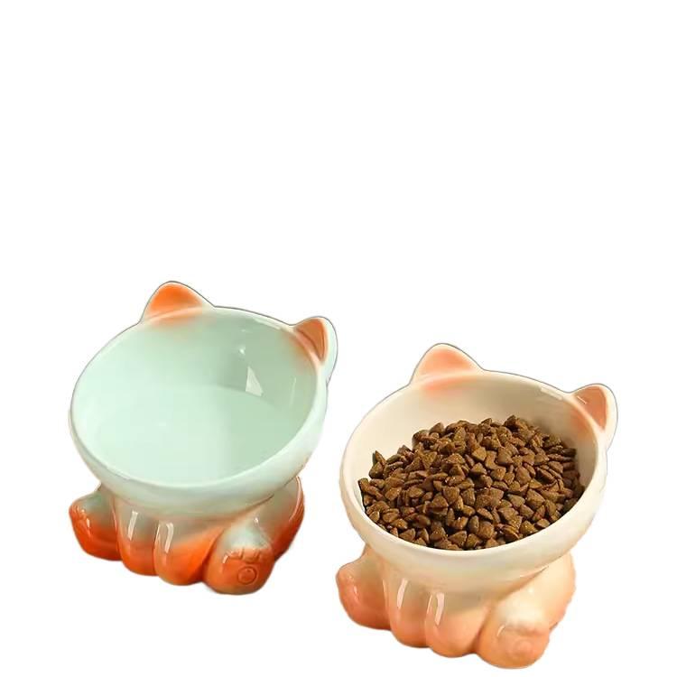 White Double Pet Bowl with Raised Stand Tilted Bowl and Anti-Tip Base Food and Water Daily Feeding Indoor Feeding Home Use Pet Feeding Accessory Easy Clean Bowl for Cats and Dogs - Image 2