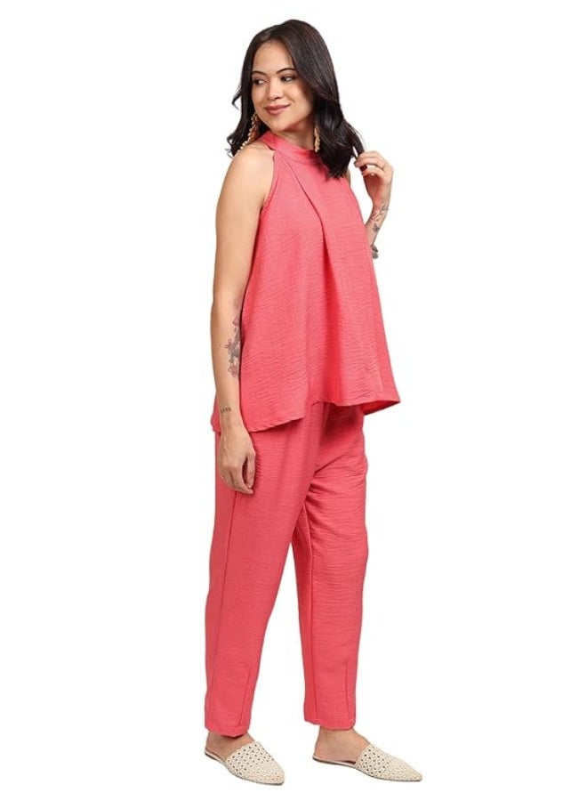 Vishudh Women's Co-ord Set | Trendy Matching Set for Casual & Chic Looks | Stylish Top & Bottom Co-ord for Women  CORAL  XL - Image 1
