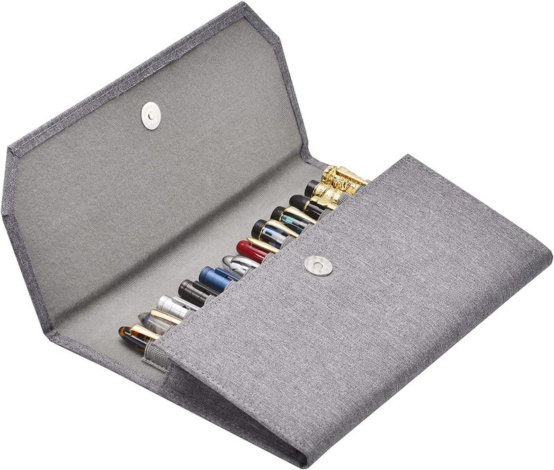 erofa 12 Fountain Pen Case Grey Organizer Pouch Portfolio Waterproof Canvas Pen Holder with Divider Slots - Image 5