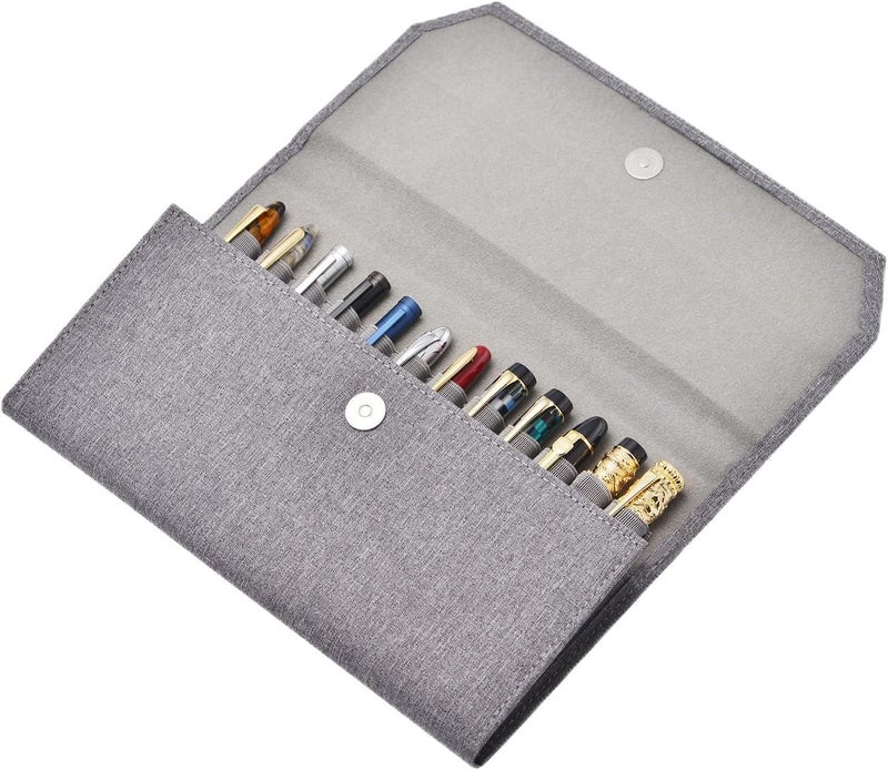 erofa 12 Fountain Pen Case Grey Organizer Pouch Portfolio Waterproof Canvas Pen Holder with Divider Slots - Image 1