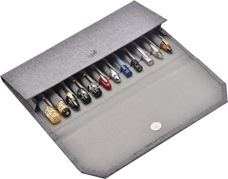 erofa 12 Fountain Pen Case Grey Organizer Pouch Portfolio Waterproof Canvas Pen Holder with Divider Slots - Image 3