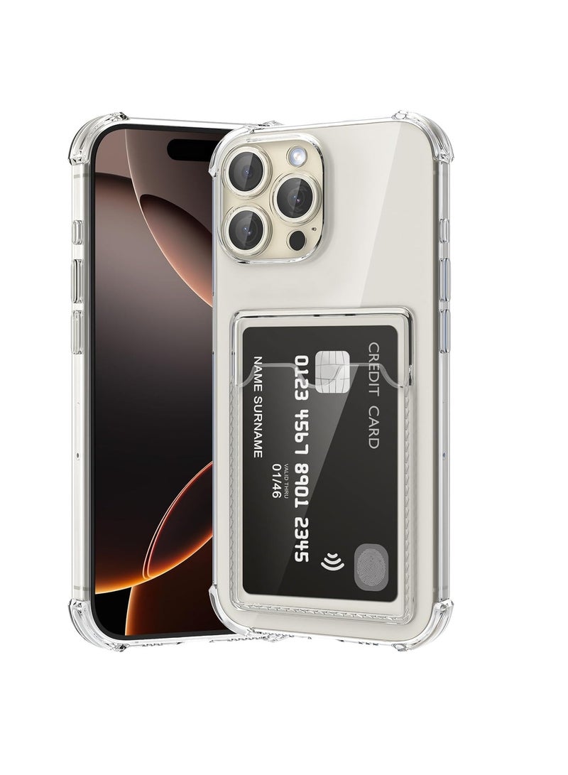 Cover for iPhone 16 Pro with Card Holder, Wallet Protective Silicone Slim Soft TPU Transparent Anti-Scratch Pockets Case