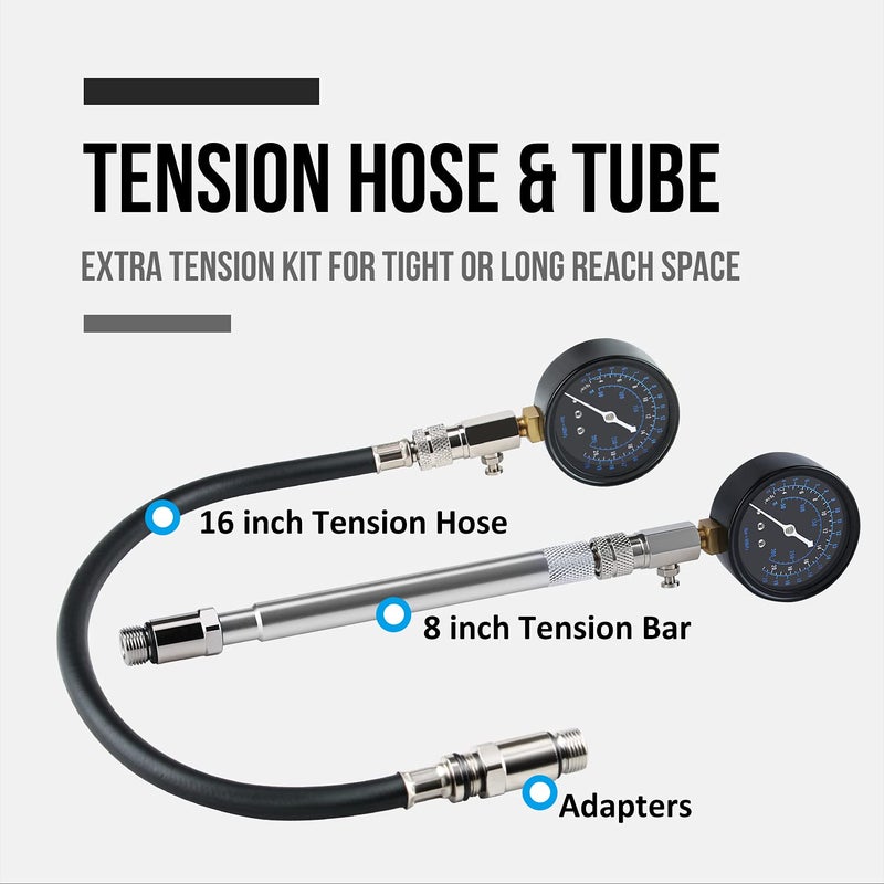 Lichamp 11pcs Compression Tester Adapter Kit, Automotive Engine Cylinder Leak Down Compression Test Motor Pressure Gauge, Include Engine Cylinder Stethoscope - Image 4