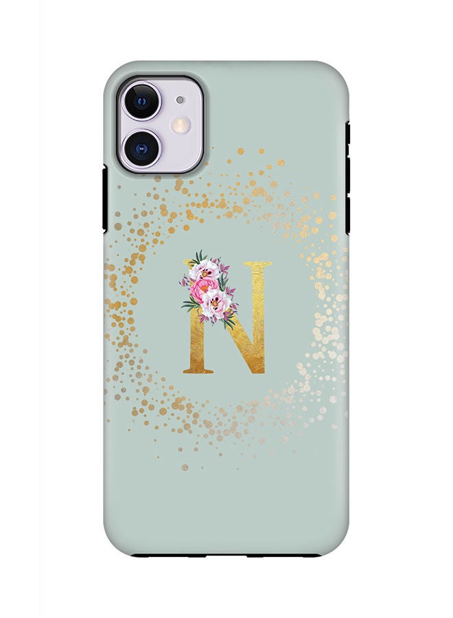 Stylizedd Monogram Tough Series for Apple iPhone 11 Custom Initials Floral Pattern Tough Pro Dual Layer hybrid PC inner TPU protection Alphabet- N (Light Green) - Image 1