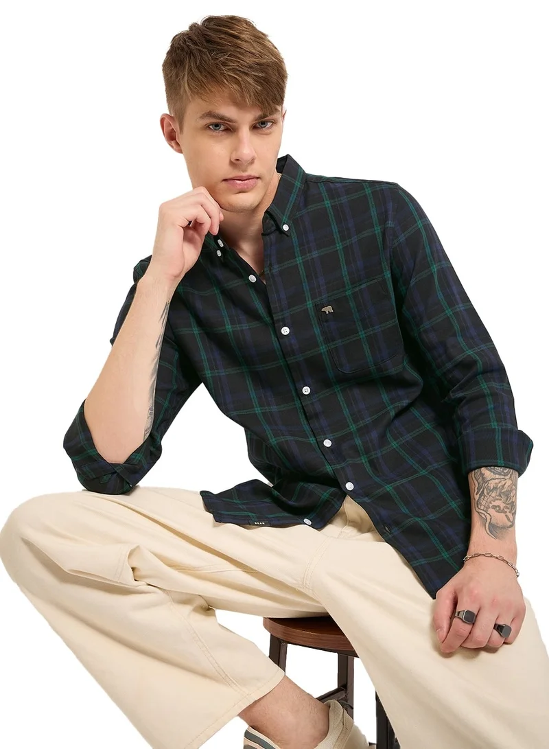 THE BEAR HOUSE Cotton Shirt for Men | Slim Fit, Long Sleeve, Casual or Formal Button-Down | Soft, Breathable Fabric for Work, Everyday, & All-Season Wear in Stylish