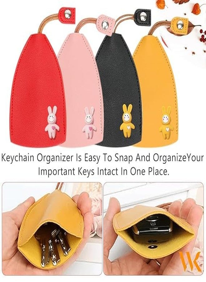 Aldea 4-Pcs Car Key Case - Cute PU Leather Key Holder Pouch, Large Capacity Pull-Out Car Keychain Bag Sleeve - Image 5