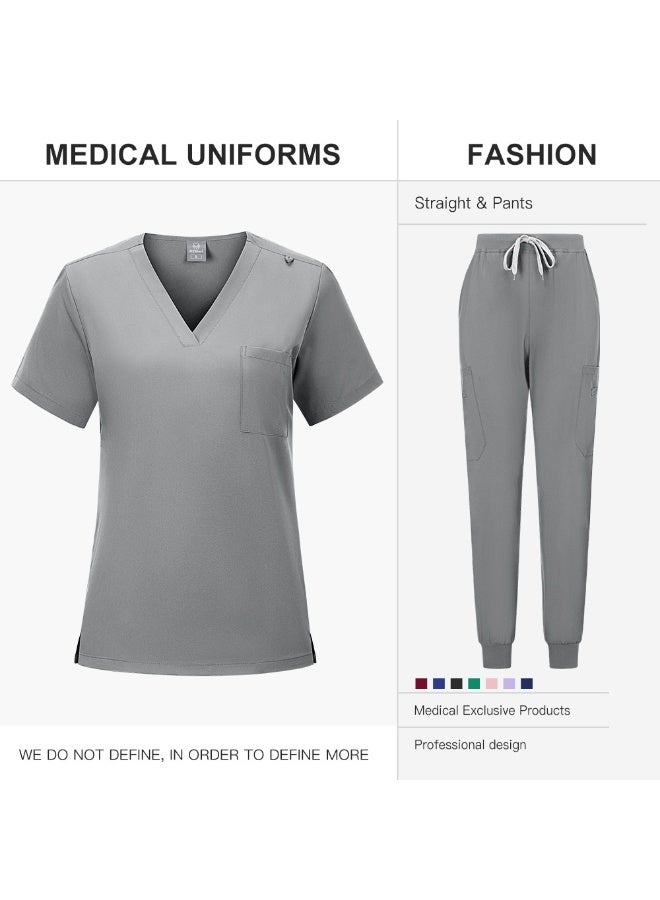 Loquat Womens Medical Scrubs Set Medical Uniform Set Gray - Image 1