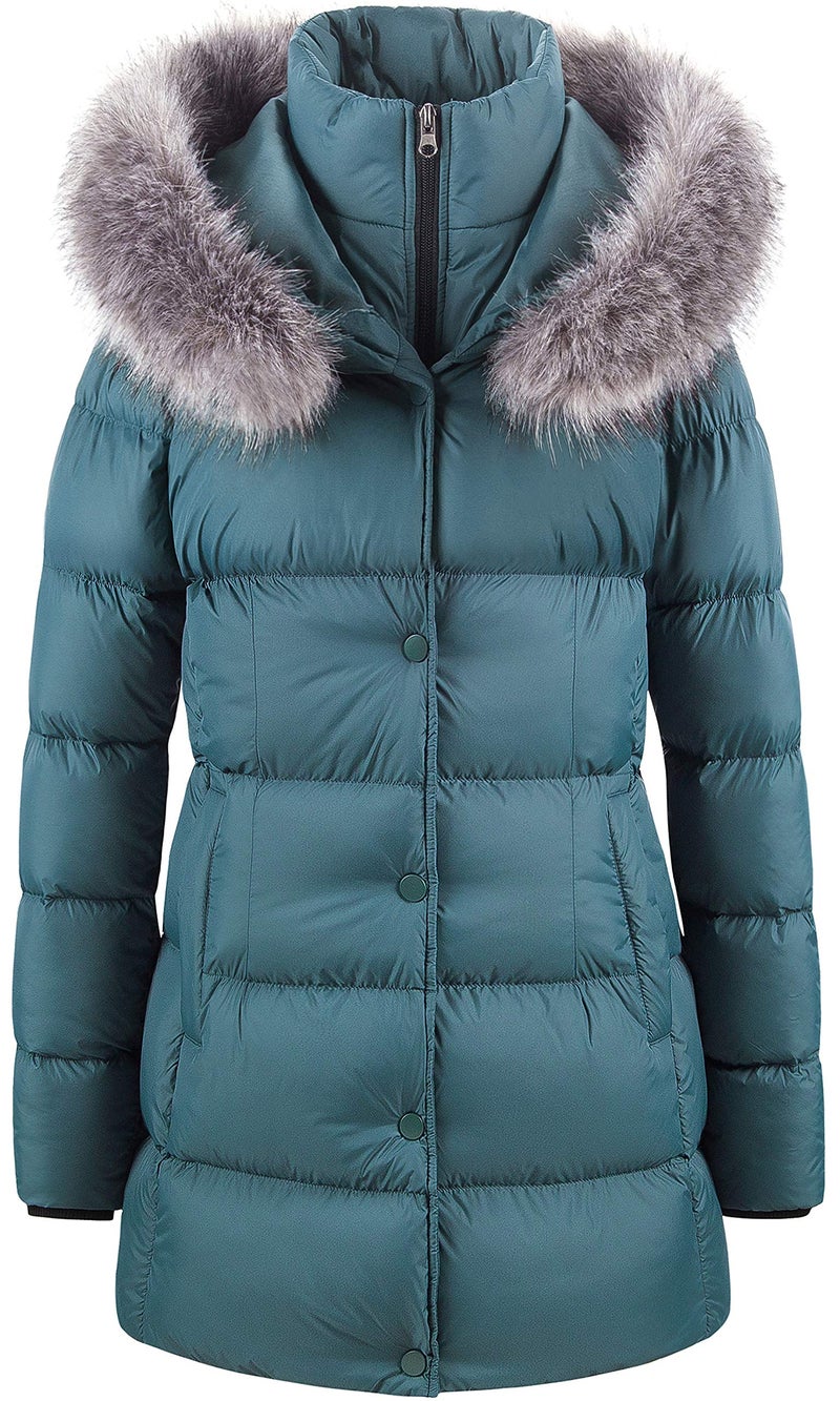 CREATMO US Women's Ladies Insulated Parka Jacket Quilted Zip Front Plus Size Winter Coat Acid Blue 3XL - Image 1