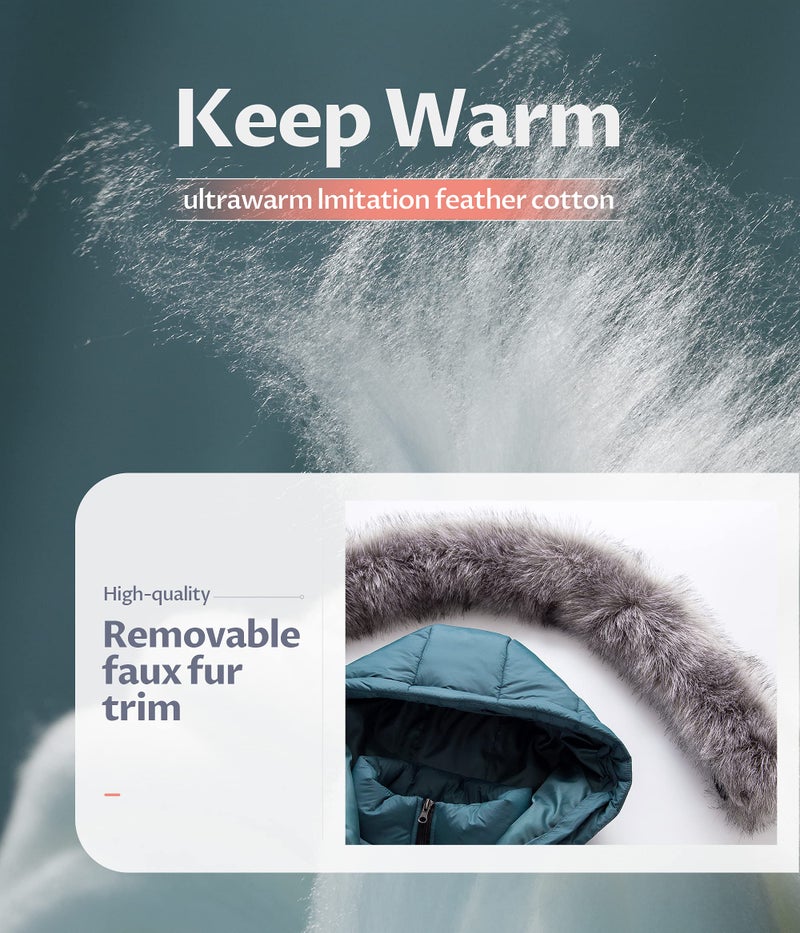 CREATMO US Women's Ladies Insulated Parka Jacket Quilted Zip Front Plus Size Winter Coat Acid Blue 3XL - Image 4