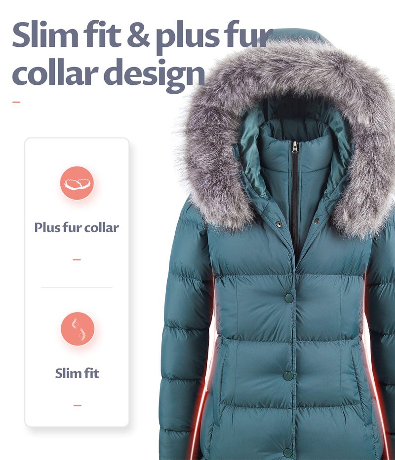 CREATMO US Women's Ladies Insulated Parka Jacket Quilted Zip Front Plus Size Winter Coat Acid Blue 3XL - Image 3