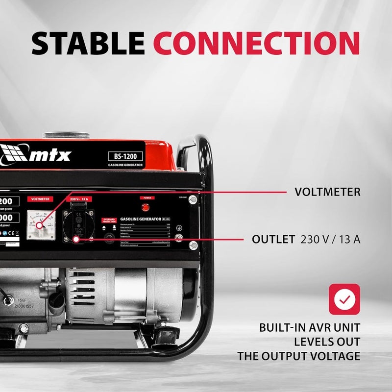 BS-1200 Gasoline Generator 1 kW Power Station, 1.2 kVA Max Output, 230 V, 5.5 L Tank, Manual Start - Image 4