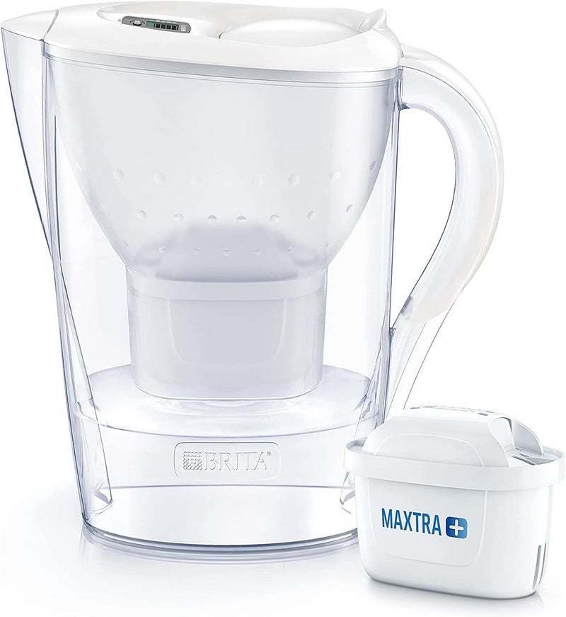 BRITA Marella fridge water filter jug for reduction of chlorine, limescale and impurities, Includes 1 x MAXTRA+ filter cartridges, 2.4 L -White - Image 1