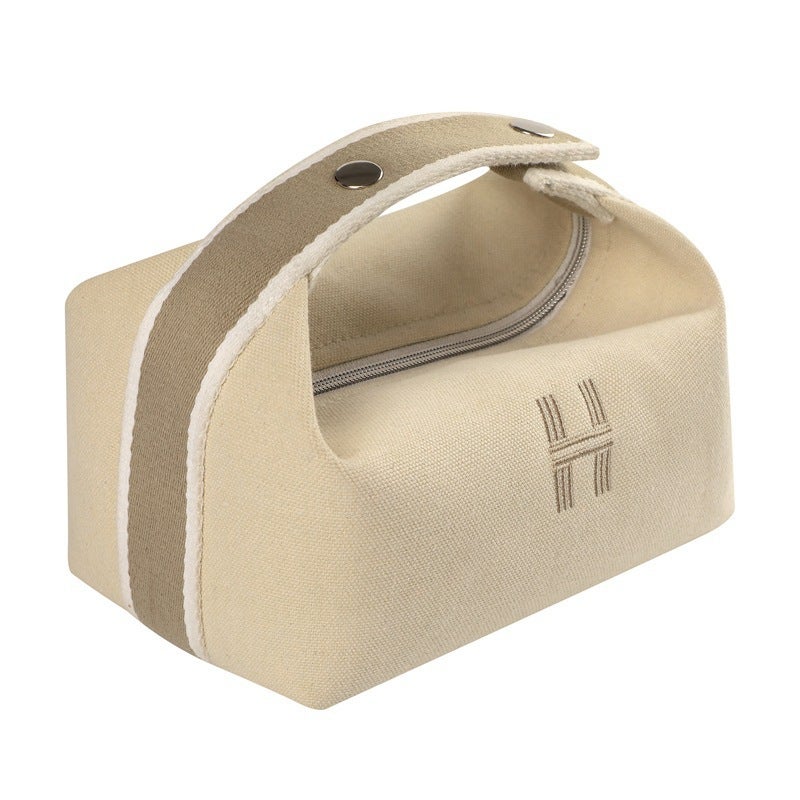 Simple Portable Cosmetic Bag Portable Canvas Bag European-style Waterproof and Dustproof Storage Bag Large Capacity Toiletry Bag Lunch Box Bag Ivory White