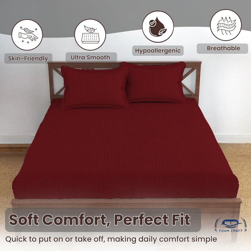 FOAM CRAFT Foamcraft Striped Deep Pocket Fitted Sheet - Burgundy King Size (200 x 200cm) - Image 4