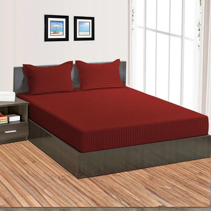 FOAM CRAFT Foamcraft Striped Deep Pocket Fitted Sheet - Burgundy King Size (200 x 200cm) - Image 1