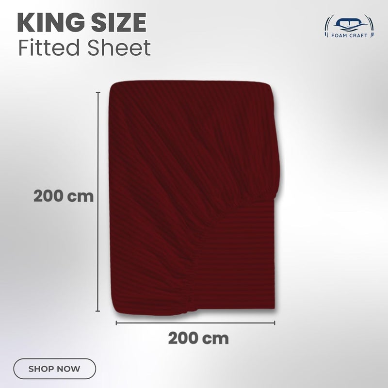 FOAM CRAFT Foamcraft Striped Deep Pocket Fitted Sheet - Burgundy King Size (200 x 200cm) - Image 2