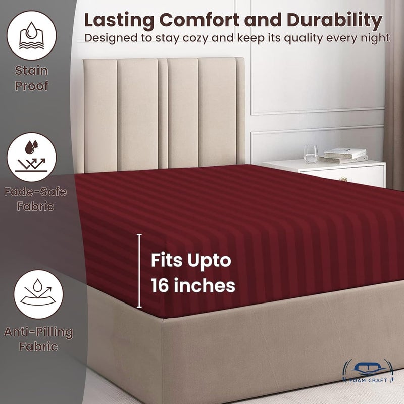 FOAM CRAFT Foamcraft Striped Deep Pocket Fitted Sheet - Burgundy King Size (200 x 200cm) - Image 5