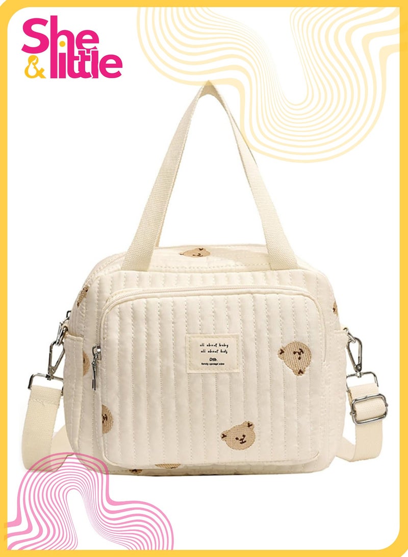 شي آند ليتل حقيبة حفاضات مطرزة على شكل دب، منظم حفاضات صغير للأم مع حزام قابل للتعديل، حقيبة سفر متعددة الجيوب مقاومة للماء للأطفال - Image 1