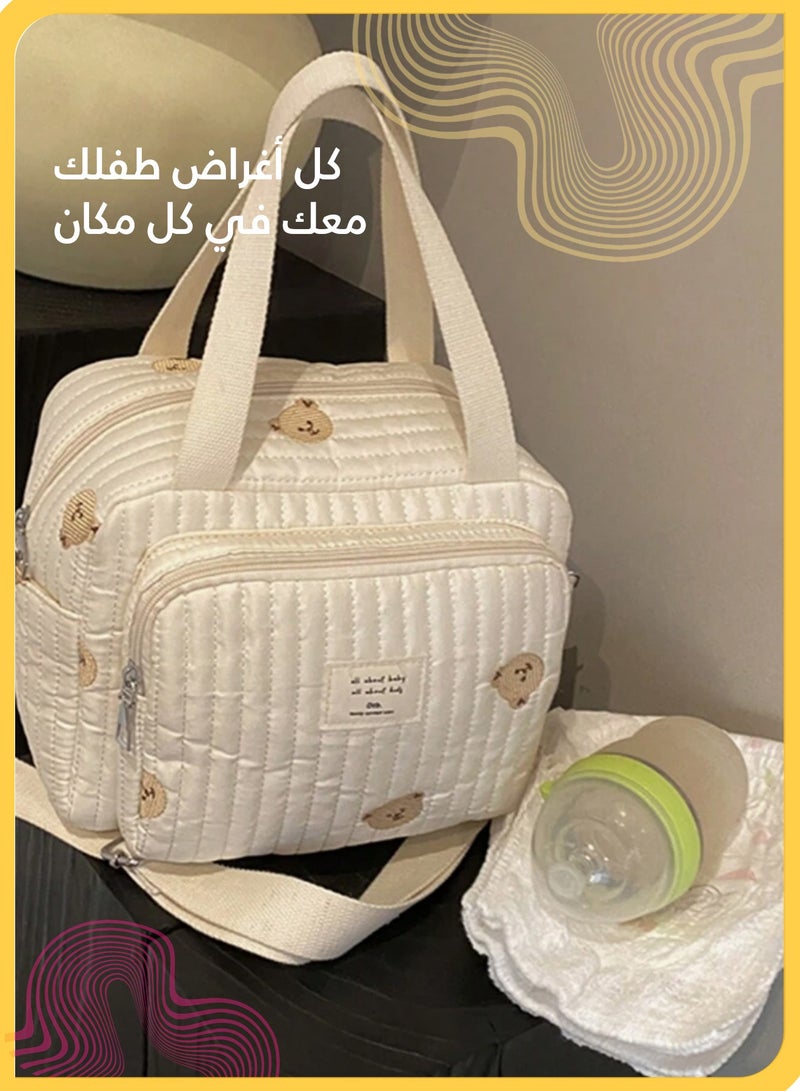 شي آند ليتل حقيبة حفاضات مطرزة على شكل دب، منظم حفاضات صغير للأم مع حزام قابل للتعديل، حقيبة سفر متعددة الجيوب مقاومة للماء للأطفال - Image 5