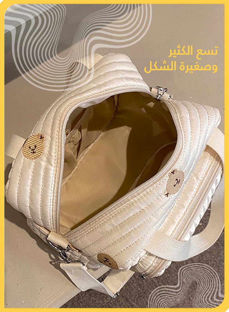 شي آند ليتل حقيبة حفاضات مطرزة على شكل دب، منظم حفاضات صغير للأم مع حزام قابل للتعديل، حقيبة سفر متعددة الجيوب مقاومة للماء للأطفال - Image 4